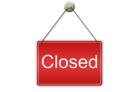 Illustration of a red "Closed" sign isolated on white backgroundの写真素材
