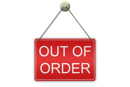 illustration of a red sign showing the words Out of Order isolated on white backgroundの写真素材