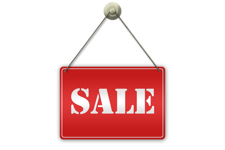 Illustration of a red "Sale" sign isolated on white backgroundの写真素材