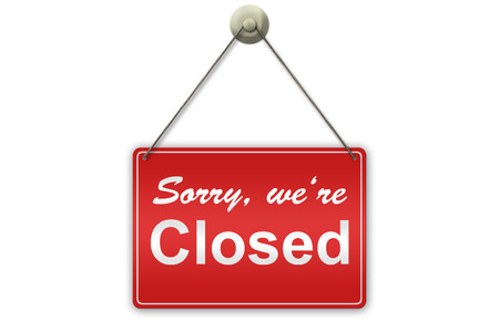 Illustration of a red "Closed" sign isolated on white backgroundの写真素材