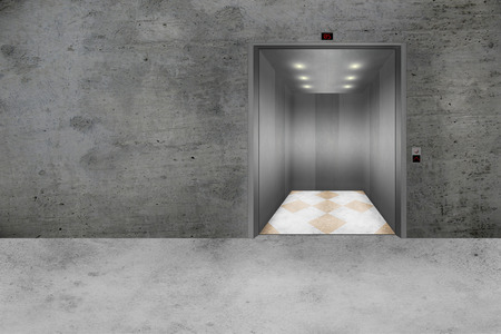 Illustration of a modern concrete wall with an open Elevator doorの写真素材