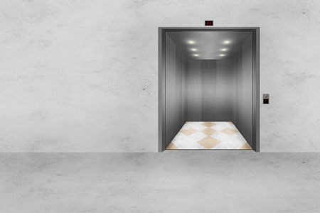 Illustration of a modern concrete wall with an open Elevator doorの写真素材