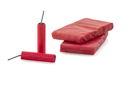 Red Fire Cracker isolated on white backgroundの写真素材