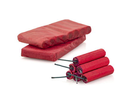 Red Fire Cracker isolated on white backgroundの写真素材