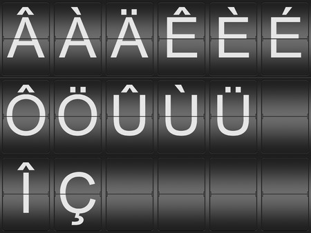 Collection of umlaut and accent Letters on a mechenical indicator boardの写真素材