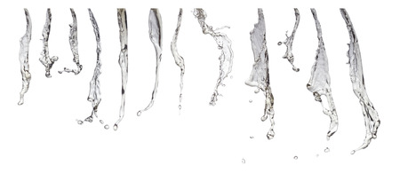 Collection of various silver gray water jets and spashes isolated on white backgroundの写真素材