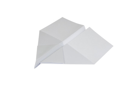 Paper Airplane in swallow shape isolated on white backgroundの写真素材