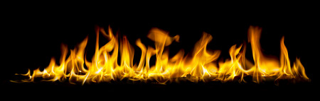 wide angel view of fire isolated on black backgroundの写真素材