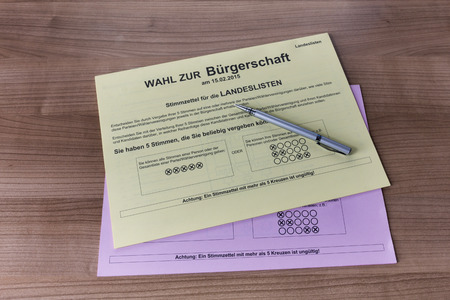 HAMBURG - JANUARY 25: Ballot papers for the city parliament election on Febuary 15 2015 in Hamburg.のeditorial素材