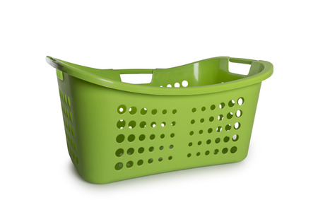 Empty Green Laundry Basket isolate on white backgroundの写真素材