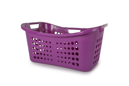 Empty violet Laundry Basket isolate on white backgroundの写真素材