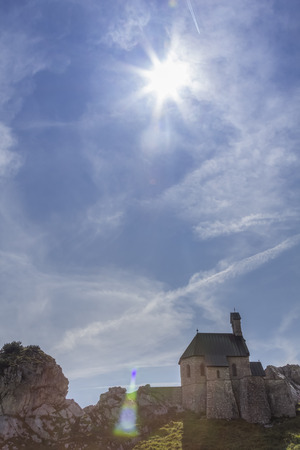 Small chapel on a mountain in the Bavarian alpsの写真素材