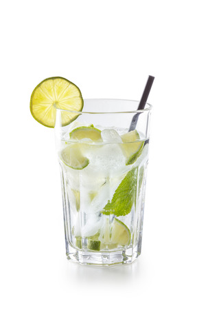 Glass with Mojito Cocktail isolated on white backgroundの写真素材