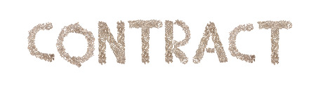 Contract written in letters formed with wooden cubes with letters isolated on white backgroundの写真素材