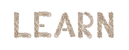 Learn written in letters formed with wooden cubes with letters isolated on white backgroundの写真素材