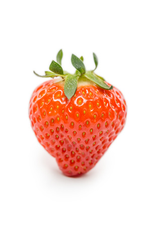 Closeup of a Single Strawberry isolated on white backgoundの写真素材