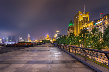 SHANGHAI - JUNE 7: Promenade at the Bund at night on June 7, 2015 in Shanghai
