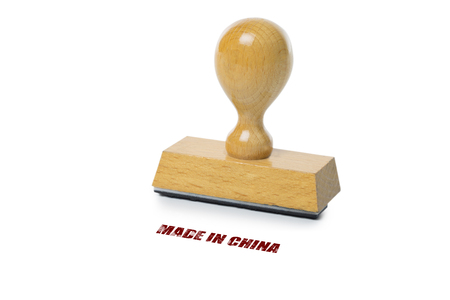 Made in China printed in red ink with wooden Rubber stamp isolated on white backgroundの写真素材