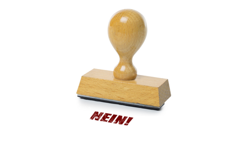 Nein (german No) printed in red ink with wooden Rubber stamp isolated on white backgroundの写真素材