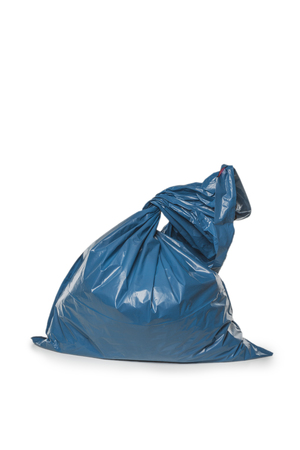 Blue Rubbish Bag isolated on white backgroundの写真素材