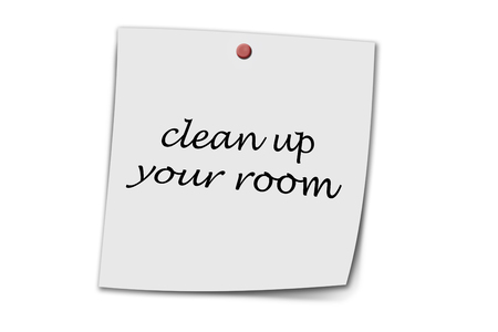 clean up your room written on a memo isolated on white backgroundの写真素材