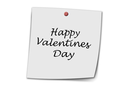 Happy valentines day written on a memo isolated on white backgroundの写真素材