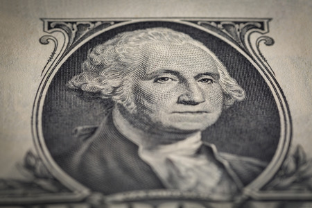 Close-up shot of washington portrait on the one dollar billの写真素材
