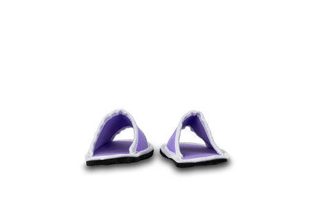 Purple house slipper isolated on white background with clipping path.の写真素材