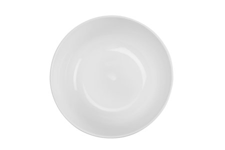 Top view of white bowl isolated on white background with clipping path.の写真素材