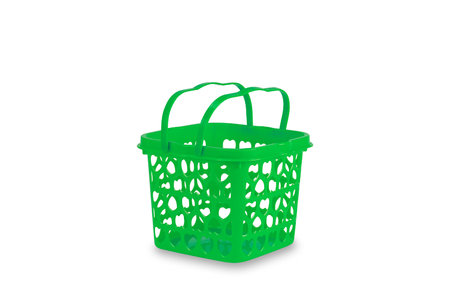 Green plastic basket isolated on white background with clipping path.の写真素材