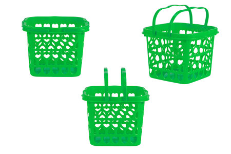 Collection of Green plastic basket isolated on white background with clipping path.の写真素材