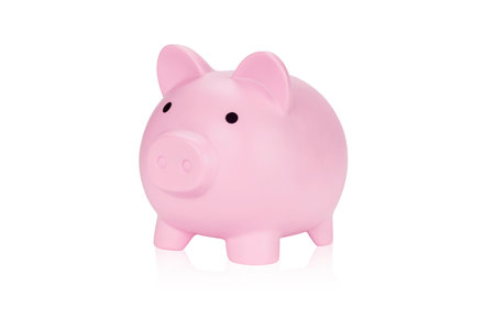 Pink piggy bank isolated on white background with clipping path.の写真素材