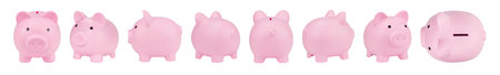 Collection of Pink piggy bank isolated on white background with clipping path.の写真素材
