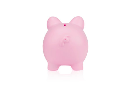 Pink piggy bank isolated on white background with clipping path.の写真素材