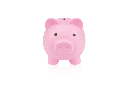 Pink piggy bank isolated on white background with clipping path.の写真素材