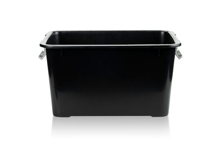 Black Plastic storage box isolated on white background with clipping path.の写真素材