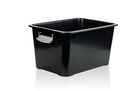 Black Plastic storage box isolated on white background with clipping path.の写真素材