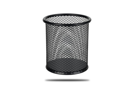 Black pen holder basket isolated on white background with clipping path.の写真素材