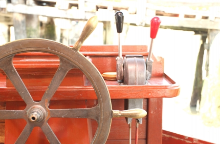 Steering a ship moored along the shoreの写真素材