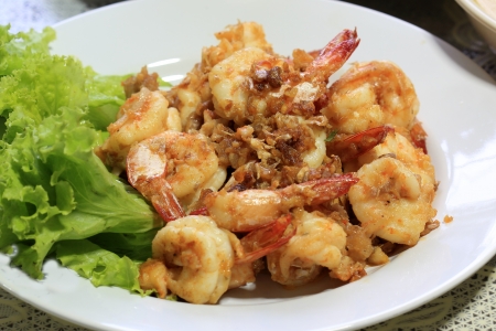 shrimp with pepper and garlic in Thai style dishの写真素材