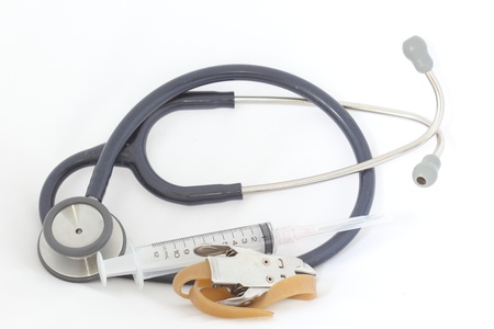 medical tools including stethoscope, syringe  Isolate の写真素材