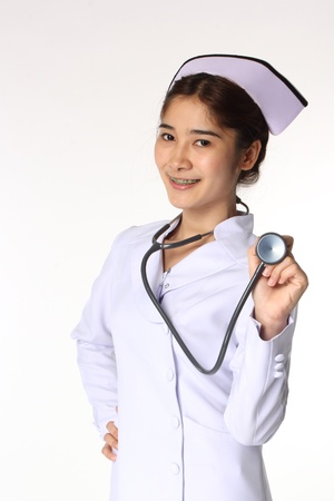 Nurse holding a stethoscope の写真素材