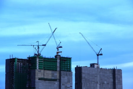 Construction site with crane and building in downtown of bangkok thailand のeditorial素材