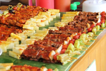 barbecue sticks with meat and vegetables の写真素材