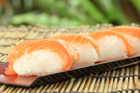 salmon sushi/The delicious famous Japanese food の写真素材