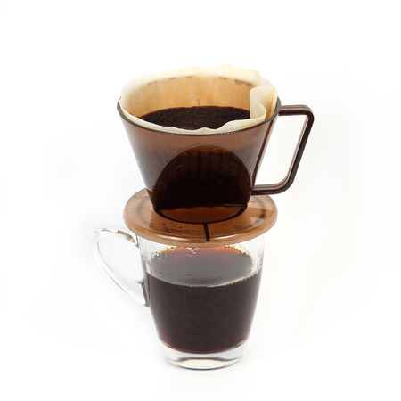 Drip coffee cup isolate on white background の写真素材