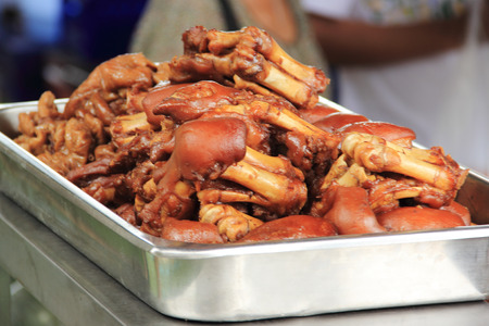 Thai Style pork leg pot stewed on stainless steel tray の写真素材
