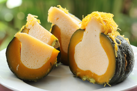 Egg Custard in the pumpkin Thai dessert の写真素材