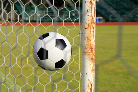 Soccer foot ball in the goal net
