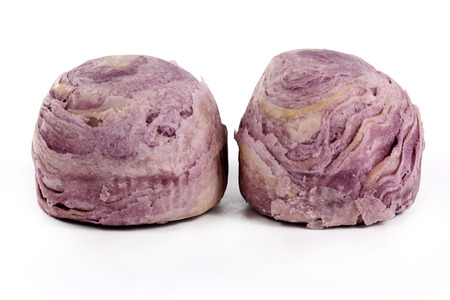 Taro purple bread Chinese style on white backgroundの写真素材